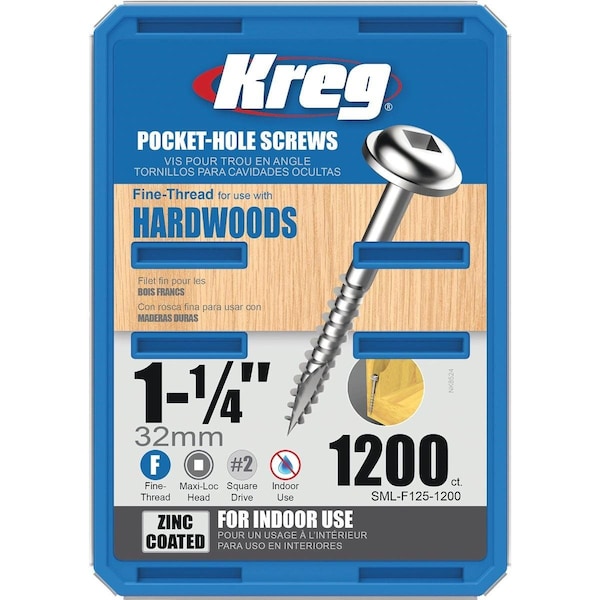 Kreg #7 1-1/4 In. Fine Maxi-Loc Washer Head Zinc Pocket Hole Screw, 1200PK SML-F125-1200 - main